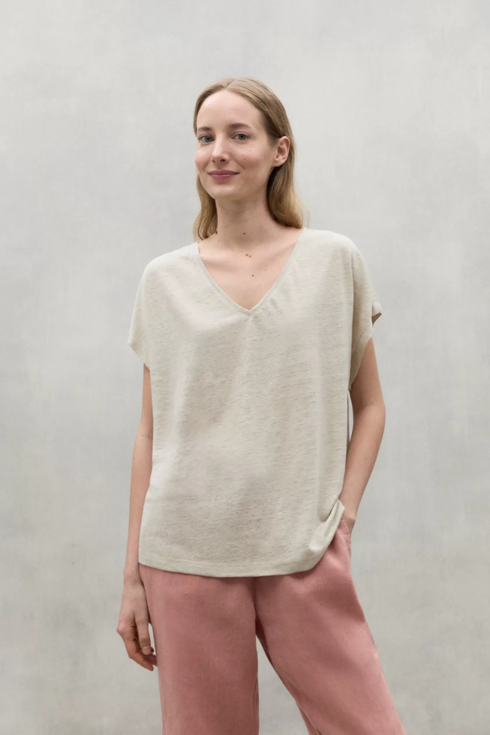 Camisetas*Ecoalf BEIGE ARENDAL LINEN T-SHIRT whitesand