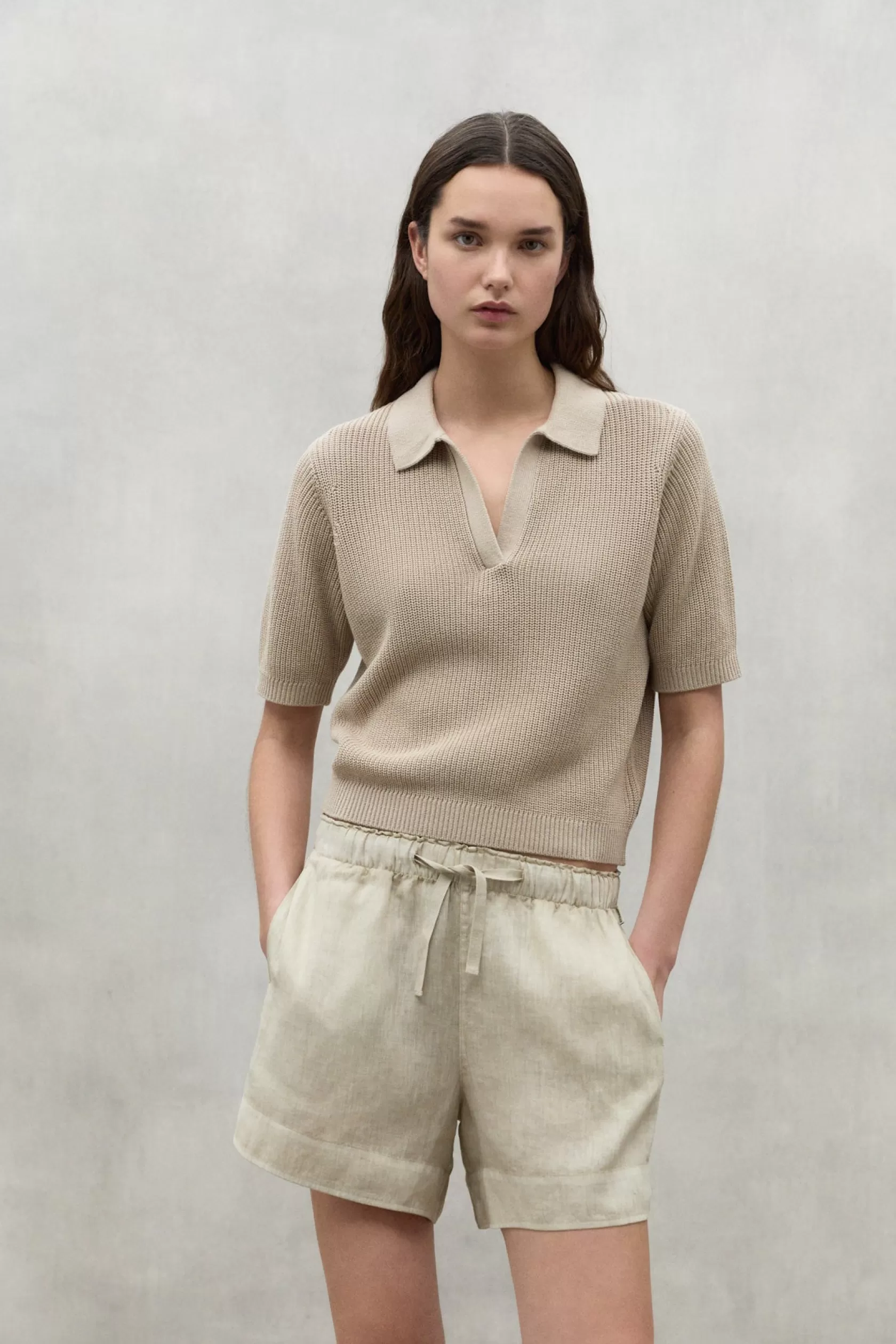 Pantalones*Ecoalf BEIGE DEVA LINEN SHORTS whitesand