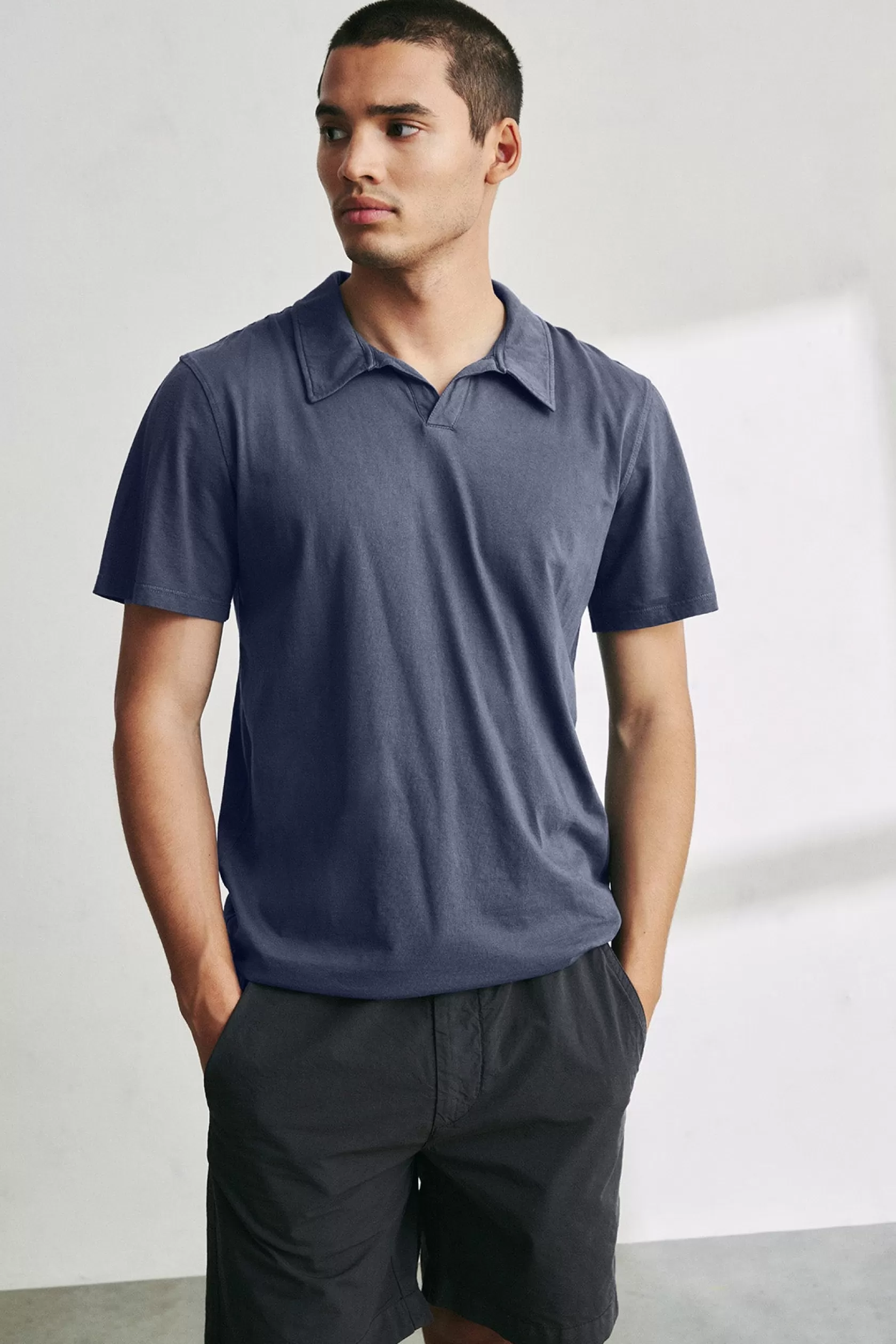 Polos*Ecoalf BLUE ENZO JERSEY POLO SHIRT lightindigo