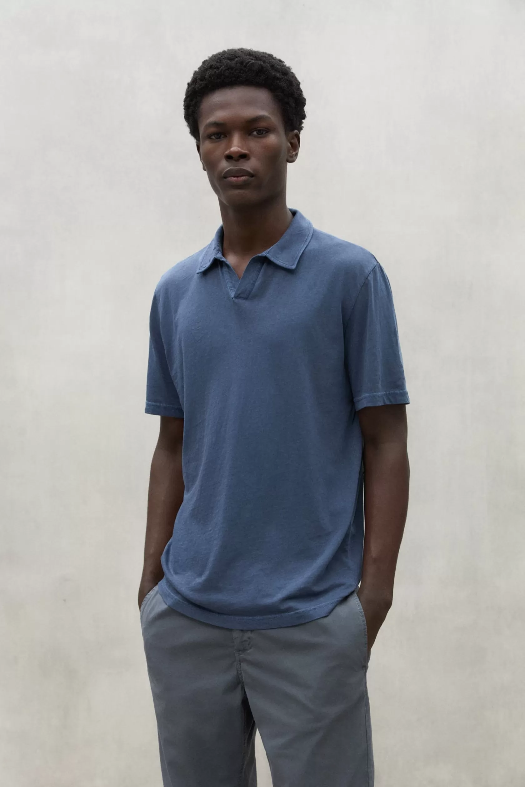 Polos*Ecoalf BLUE ENZO JERSEY POLO SHIRT lightindigo