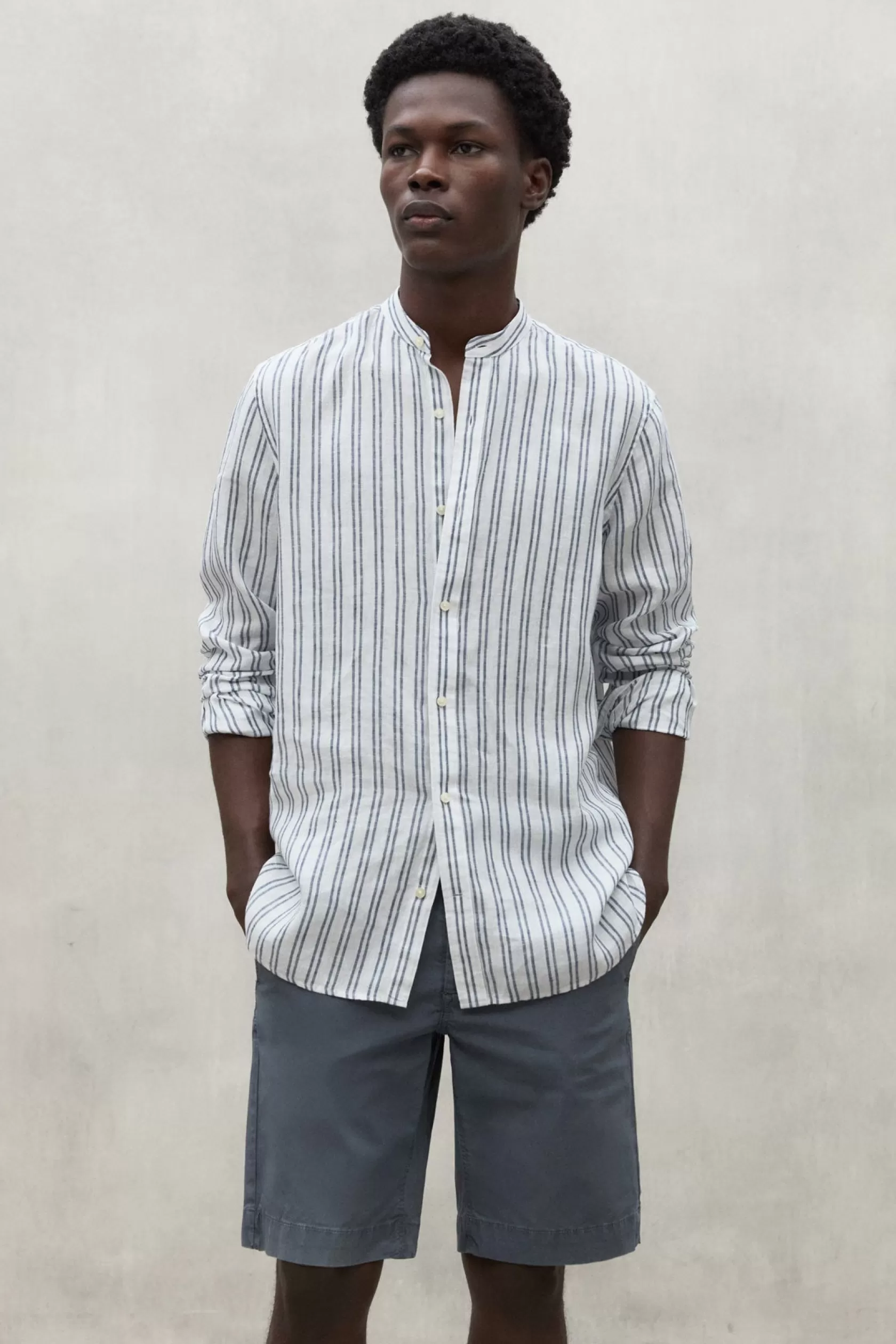 Camisas*Ecoalf WHITE DAVID STRIPED LINEN SHIRT offwhitebluestripe